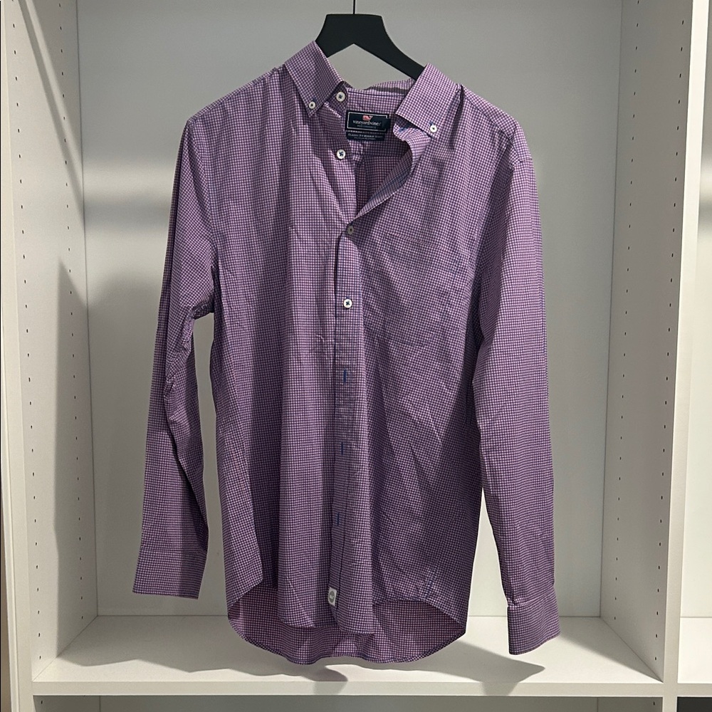 Men's Purple Micro-Check Dress Shirt - Button-Down Collar